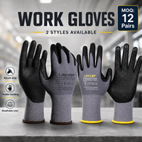 12 paires de gants de travail de sécurité LOCCEF en nitrile micro-mousse, paume enduite, nylon léger, durables, avec grip à pois, gants industriels