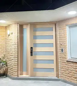 Modern Style Exterior Villa Front Entrance Security Wooden Entry Doors With Smart Door Lock