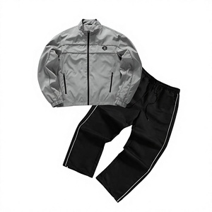 Veste coupe-vent grise de haute qualité en patchwork avec fermeture éclair, manches longues, ourlet réglable avec cordon de serrage, polyester et nylon, pour homme - Product Image 4
