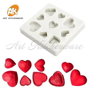 AK Mini Diamond Heart Valentine Silicone Fondant Mold DIY Gum Paste Pastry Baking Mold for Cake Decorating