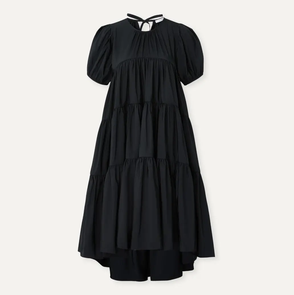 New Trendy Summer 2023 Fashion A Line Knee Length Black Cotton Women Casual Loose Dress