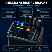 Chargeur de voiture 120W PD à charge rapide avec affichage numérique, câble télescopique cinq-en-un pour téléphone et allume-cigare