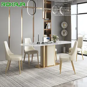 High-End Oval Marble Dining Tables Set Modern Furniture Supplier Luxury Gold Dining Table Chairs Room Set