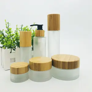 15ml 30ml 50ml 100ml 120ml China Supplier Frosted Clear Cosmetic Container Glass skincare Lotion Bottle with bamboo lid