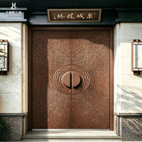 Porte d'entrée commerciale moderne en aluminium moulé, double battant, avec motif sculpté personnalisé, étanche et sécurisée