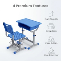 Bureau et chaise individuels avec plateau réglable en hauteur en plastique pour mobilier scolaire