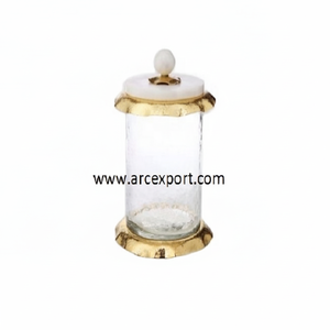 Pot à sucre en verre martelé avec couvercle en marbre, design admirable, élégant, de qualité supérieure, pot de service fantaisie en vente - Product Image 1