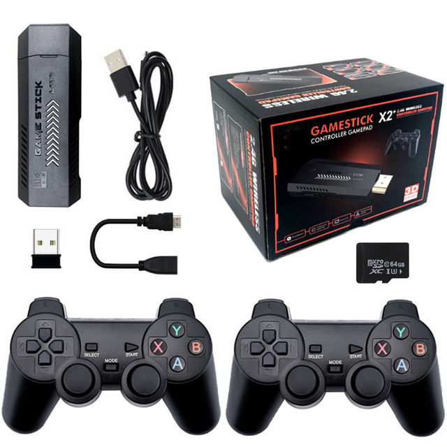 2024 Newest Game Stick Mini 4K Tv Handheld Console with Wireless Gamepads 64G 30000 Games Retro Video Game for Ps1/Gb X2