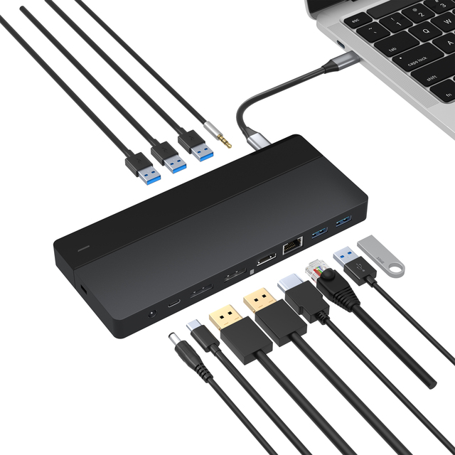 13 in 1 Adapter Powered USB 3.1 Keyboard Triple Monitor Laptop Docking Station Type C USB Hubs