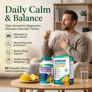 Wholesale Magnesium Glycinate Chewable Tablets <strong>Tropical</strong> Citrus Flavor Supplement for Calm Mood Relaxation Muscle Nerve Health - Product Image 5