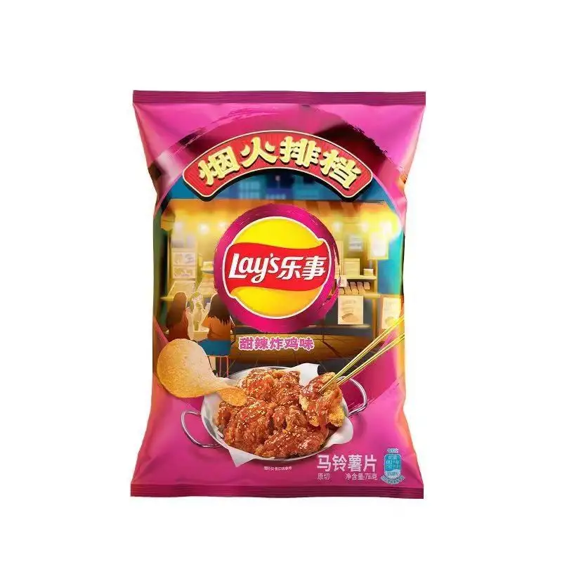 2024 nuovo arrivo 70g x 22 sacchetti Bbq sapore depone patatine in Cina patatine fritte cina prezzo all'ingrosso snack esotici