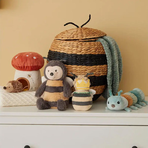 Panier de rangement en jacinthe d'eau en forme d'abeille mignon avec couvercle, organiseur de jouets, décoration, panier à linge pour bébé - Product Image 3