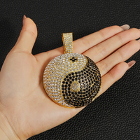 Hommes Hip Hop Punk Cristal Chaîne Cubaine Plein Strass Grand Chinois Traditionnel Yin Yang Pendentif Collier Bijoux