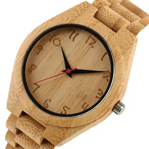 นาฬิกาไม้ไผ่สำหรับผู้ชาย,นาฬิกาควอตซ์แกะสลักเลขอารบิกนาฬิกา Relojes De Bambu