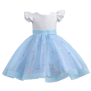 New fashion Shiny Girl Princess Dress Flying Sleeve child Girl Birthday Party Dress Multi layer Mesh dress for girl 2-10 year - Product Image 1