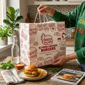 Custom Logo Takeaway <b>Paper</b> Bag Kraft Food Packaging Bag Eco Friendly Shopping Bag for Restaurant Fast Food Low MOQ - Product Image 1