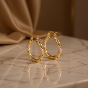 Orecchini a Cerchio Dorati in Oro Massiccio 18K, Design Intrecciato, Stile Classico, Gioielli da Donna per Uso Quotidiano - Product Image 2