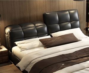 Chambre principale avec lit en cuir italien multifonctionnel et minimaliste, chambre moderne et simple, lit double de 2 mètres - Product Image 2