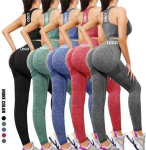 Leggings de fitness pour femmes, <span class=keywords><strong>taille</strong></span> haute, élastiques, compression, tricotés, scrunch, yoga, ensemble de fitness sans couture pour femmes - Product Image 1