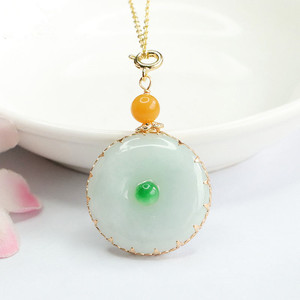 Gioielli alla Moda, Ciondolo in Giada Placcato <span class=keywords><strong>Oro</strong></span>, Vendita all'Ingrosso, Charm in Giada Naturale Birmana, Collana con Ciondolo in Giada del Myanmar - Product Image 2