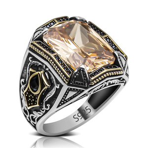 Anillo Original de Plata de Ley 925 con diseño de estilo turco dominante para hombre, piedra de Zirconia cúbica negra, roja, azul, verde y amarilla - Product Image 3