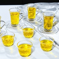 Service à thé et café de luxe vintage classique turc pour salon, style arabe, avec tasses à café en verre et soucoupes à poignée