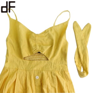 <span class=keywords><strong>Abito</strong></span> in <span class=keywords><strong>Jersey</strong></span> stile Vintage donna di alta qualità giallo Sexy cotone plissettato misto <span class=keywords><strong>Midi</strong></span> <span class=keywords><strong>abito</strong></span> da festa con cintura - Product Image 6