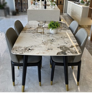 Mesa de Comedor Nórdica de Lujo en Pizarra Blanca Brillante, Combinación de Mesa y <span class=keywords><strong>Sillas</strong></span> de Mármol - Product Image 2