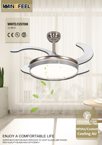 Ventilateur de <span class=keywords><strong>plafond</strong></span> rétractable invisible en <span class=keywords><strong>PVC</strong></span> avec lumière pour chambre à coucher, 3 pales, 42, 48, 52 pouces, <span class=keywords><strong>blanc</strong></span>, noir, moteur DC, LED, BLDC - Product Image 2