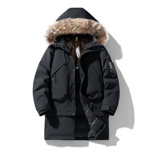 ברווז לבן באיכות גבוהה מרקם ופארקה פוליאסטר עם מכסה מכסה המנוע פרווה גזוז-גברים עבה וחם ארוך - Product Image 3