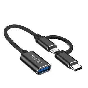 GS02 Yesido 2 en 1 <span class=keywords><strong>Micro</strong></span> tipo C Otg Cable adaptador teléfono móvil <span class=keywords><strong>Usb</strong></span> A hembra a macho tipo C <span class=keywords><strong>Usb</strong></span> C <span class=keywords><strong>Micro</strong></span> Cable adaptador para Samsung - Product Image 1