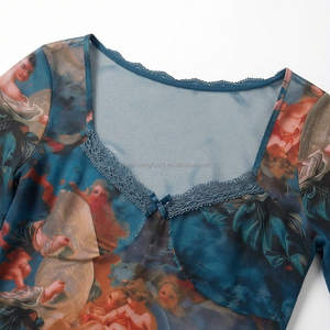 Özel Tasarım Kadın Uzun Kollu Vintage Tam Baskılı Fileli Body - Product Image 4