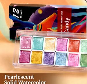 Kit d'aquarelle métallisée scintillante - 6, 8 ou <span class=keywords><strong>12</strong></span> teintes bleues/violettes - Ensemble de peinture portable pour calligraphie et peinture - Product Image 3