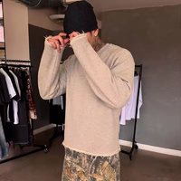 T-shirt Homme Personnalisé 100% Coton à Ourlet Brut, Manches Longues Courtes, Décontracté, Uni, Streetwear, Sweat-shirt pour Homme