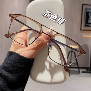 Lunettes de vue rétro noires à double pont, demi-cerclées, anti-lumière bleue pour hommes, forme rectangulaire, verres PC - Product Image 5