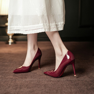 9000F Pointed Toe Pumps <b>Patent</b> Leather Stiletto Heel Super High Formal Women's <b>Shoes</b> <b>Red</b> Sole Elegant Office Wedding Style - Product Image 3