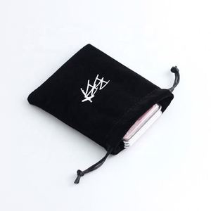 Pochette de luxe en suède noir avec cordon de serrage pour bijoux, logo imprimé, vente en gros - Product Image 1