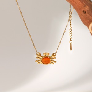 Cute 18K Gold Plated Stainless Steel <strong>Crab</strong> Gemstone Pendant Necklace Beach Vacation Gifting Fashion <strong>Jewelry</strong> - Product Image 1
