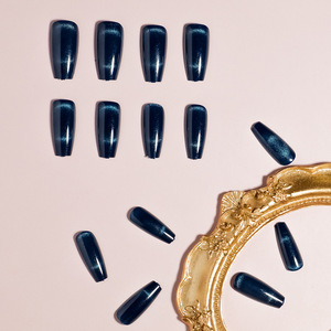 Nouvelles 30 pièces de faux <span class=keywords><strong>ongles</strong></span> en forme d'amande, neuves, de couleur <span class=keywords><strong>bleu</strong></span> <span class=keywords><strong>marine</strong></span>, effet œil de chat, dessin animé - Product Image 3