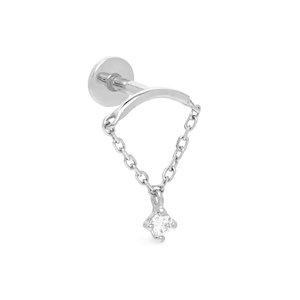 ROXI Moda Sencilla Plata de Ley 925 Diamante Borla Cadena Parte Trasera Plana Piercing de Cartílago Zirconia Hélice Pendiente - Product Image 5