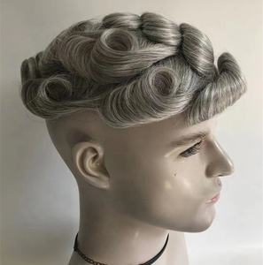 Postizos europeos para <span class=keywords><strong>hombre</strong></span>, <span class=keywords><strong>prótesis</strong></span> <span class=keywords><strong>capilar</strong></span> gris para <span class=keywords><strong>hombre</strong></span>, 1b80, Topper de pelo real blanco y gris para <span class=keywords><strong>hombre</strong></span>, tupé con encaje completo - Product Image 6