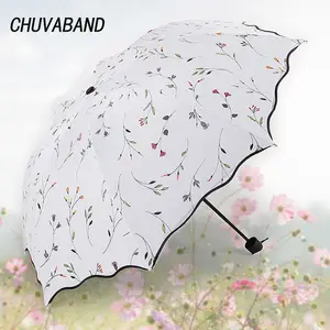 CHUVABAND 안티 자외선 및 초경량 썬 스크린 꽃 패턴 우산 비 uv 3 접는 우산 여성 디자이너