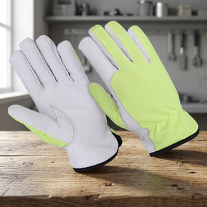 Gants de sécurité en cuir PU blanc et jaune JNA GROUP, pointes des doigts antidérapantes, bracelet élastique, épaisseur 11 oz, résistance à la chaleur - Product Image 2