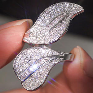Bague de cocktail en forme de feuille A239 pour femme, avec micro-pavé de strass, bague de mariage tendance - Product Image 2