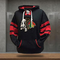 Sweat à capuche unisexe en coton brodé personnalisé pour le hockey sur glace, broderie en sergé, patchs logo personnalisés, lacets de hockey pour hommes et adultes