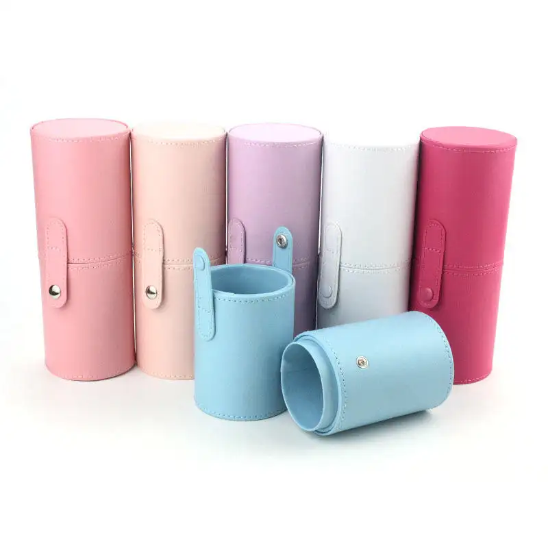 Makeup Brush Holder Large Capacity Make up Brush Case Organizer Cosmetic Cup Cylinder Storage Bag Pu Makeup Brush Case