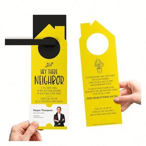 Colgadores de puerta de cartón personalizados para bienes raíces, de doble cara, con impresión de 'Hey Neighbor', folletos para puerta y material de marketing inmobiliario - Product Image 1