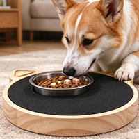 Papan Cakar Anjing Kayu Solid Berputar dengan Mangkuk Stainless Steel, Mainan Puzzle Pengisi Makanan Lambat, Pengayaan Interaktif untuk Anjing
