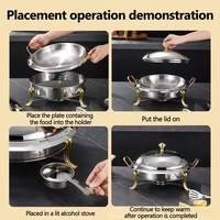 Plat de service rond de luxe en acier inoxydable pour buffet, chauffe-plat de haute qualité 18/28 cm avec brûleur à alcool pour restaurant