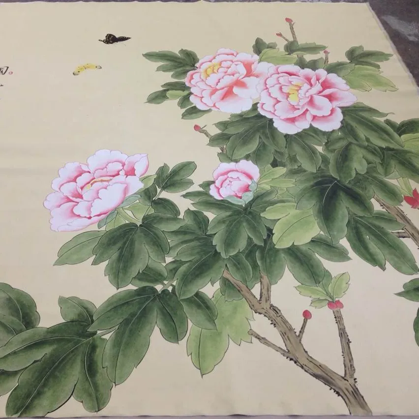 Zhenling papier peint traditionnel chinois peint à la main avec des fleurs et des oiseaux
